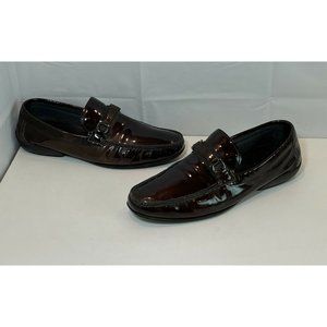 Salvatore Ferragamo Men's Gancini Loafers Moccasin Mahogany Brown Patent